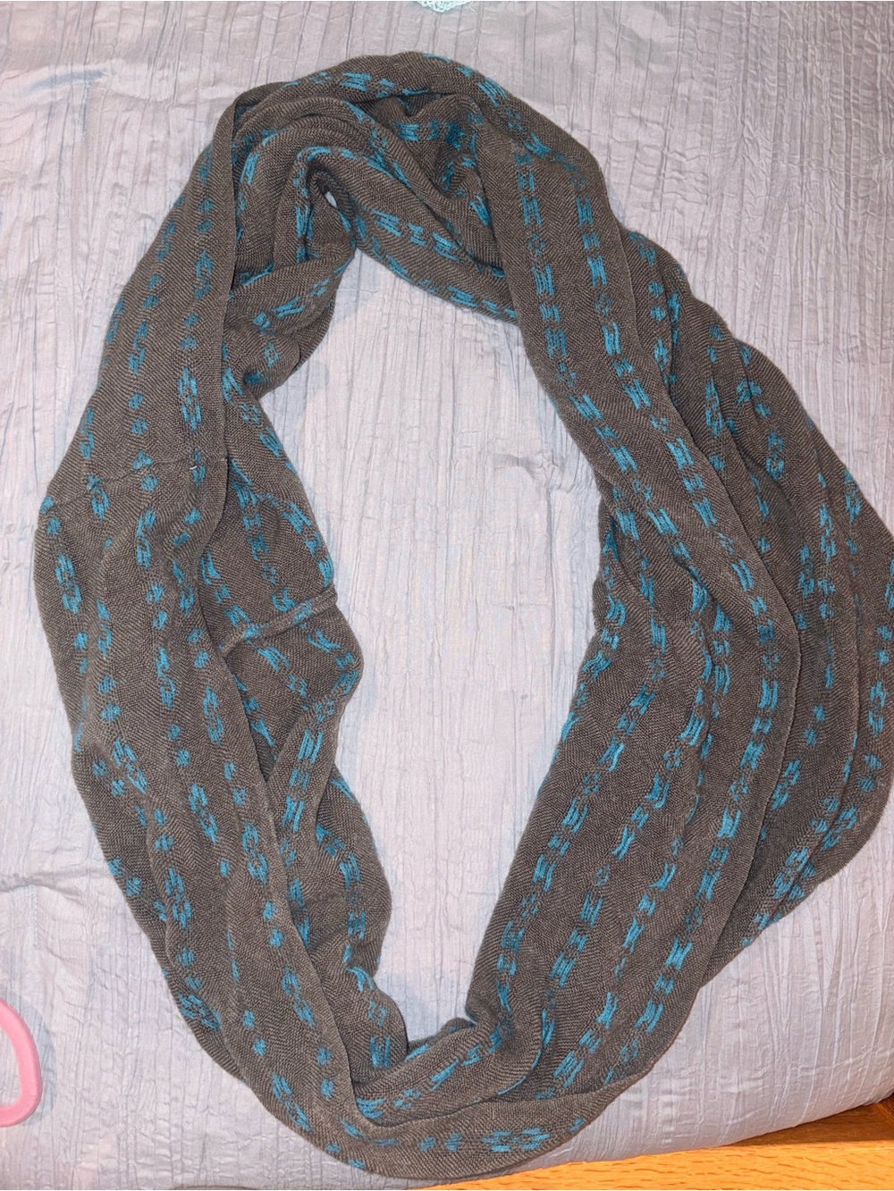 14th & Union Gray Infinity Scarf with Teal Stitching